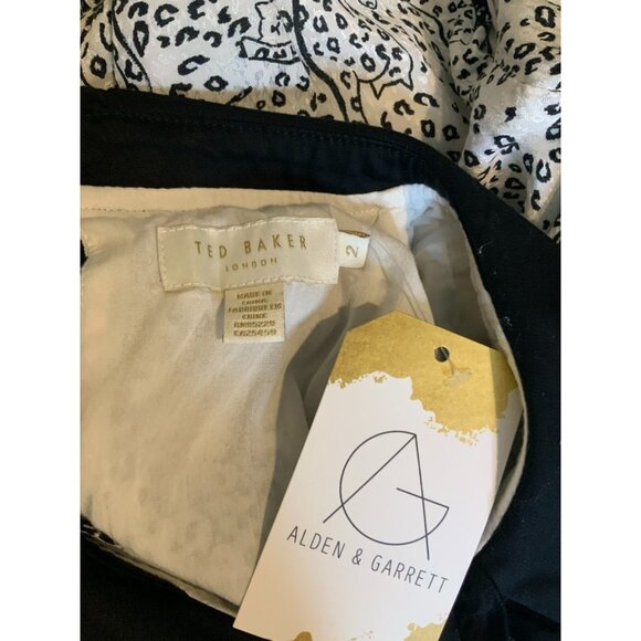 Ted Baker White Black Ruffle Collar Cat Print Oscala Dress, Size 2 TB | 6 US - Picture 10 of 12